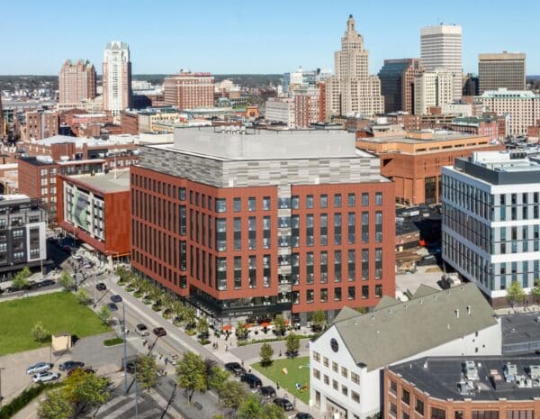 Aerial view of downtown cityscape