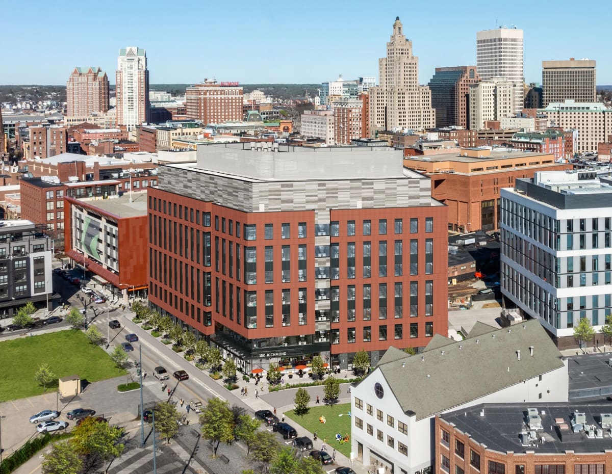 Aerial view of downtown cityscape