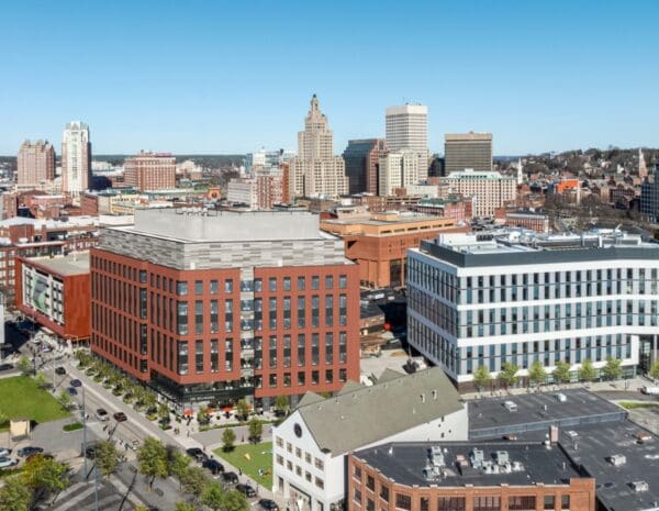 Aerial view of downtown cityscape