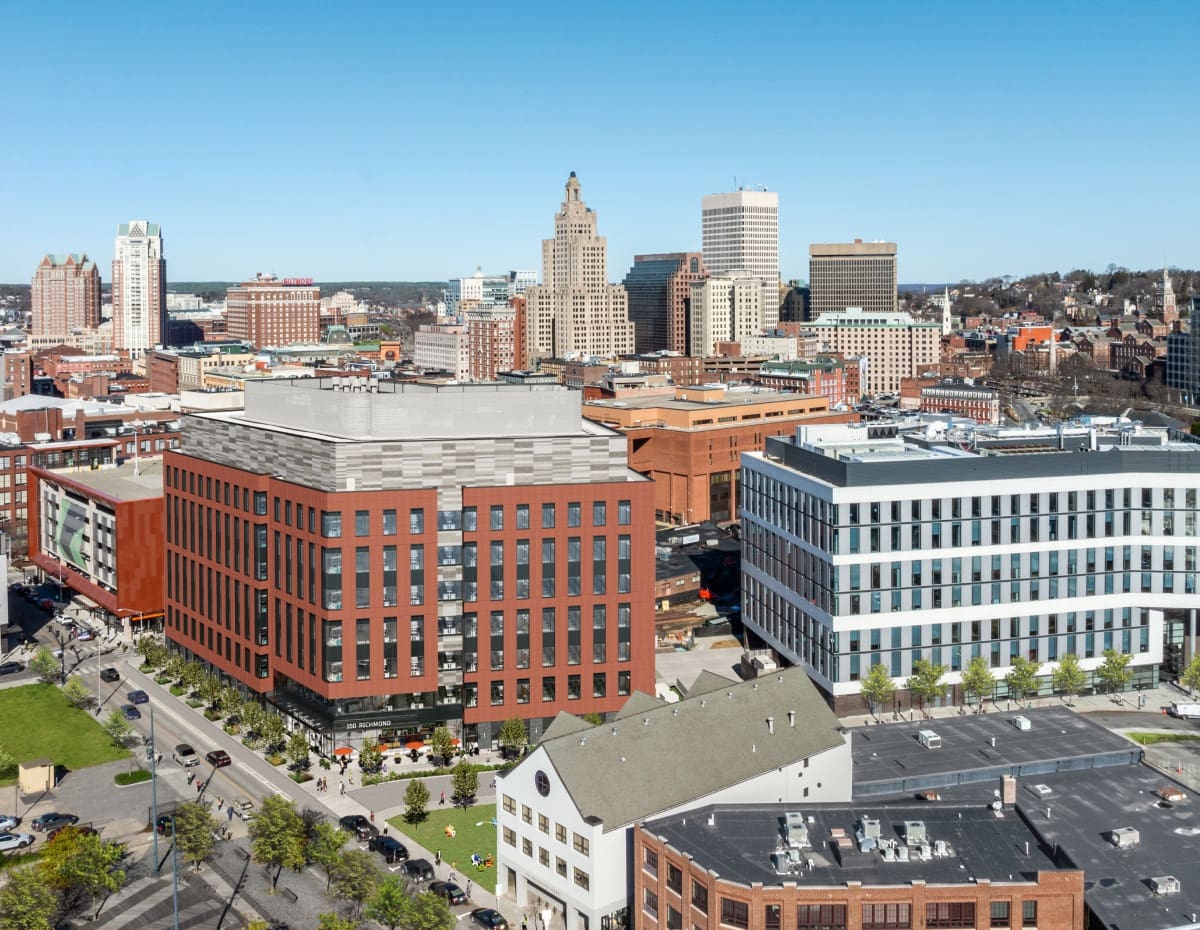 Aerial view of downtown cityscape